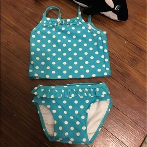 Hanna Andersson 2 Piece Turquoise Blue Polka Dot Tankini Swim Suit